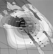 Vyzarovaci diagram Blizky Vychod Middle East druzice AMOS 1 na 4 W KU co je v strednej EU DX prijem